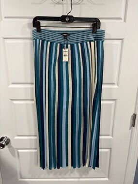 Express Striped Knit Midi Skirt in Teal, Navy, Cream